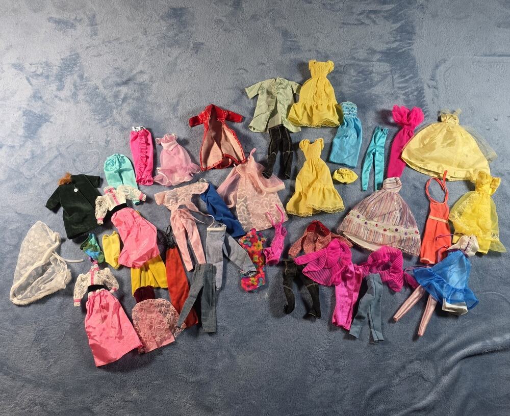 Vintage Barbie Size Doll Clothes Large Mixed Lot Dresses Gowns Pants Handmade